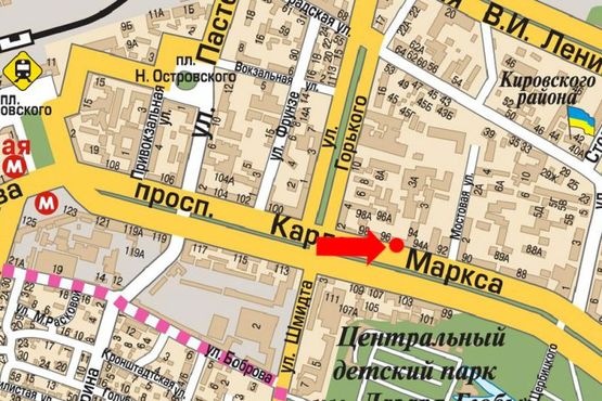 Схема рекламной плоскости по адресу Яворницкого пр. (бывш. Маркса пр.), 96, магазин "Lifecell"