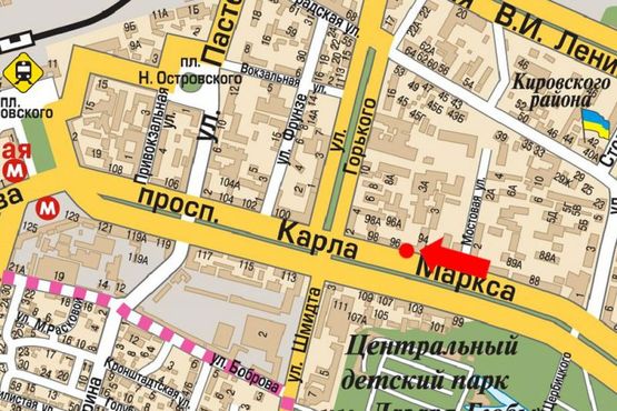 Схема рекламной плоскости по адресу Яворницкого пр. (бывш. Маркса пр.), 96, магазин "Lifecell"