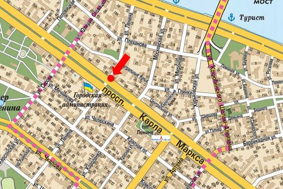 Схема рекламной плоскости по адресу Воскресенская ул. (бывш. Ленина ул.), 13 / Яворницкого пр. (бывш. Маркса пр.), 58, возле магазина "Adidas"