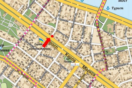 Схема рекламної площини за адресою Воскресенская ул. (бывш. Ленина ул.), 13 / Яворницкого пр. (бывш. Маркса пр.), 58, возле магазина "Adidas"