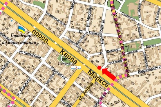 Схема рекламной плоскости по адресу Яворницкого пр. (бывш. Маркса пр.), 46, банк "Приватбанк"