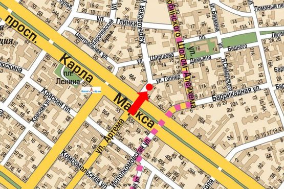 Схема рекламной плоскости по адресу Харьковская ул. / Магдебургского права ул. (бывш. Гопнер ул.), возле ночного клуба "Лабиринт"