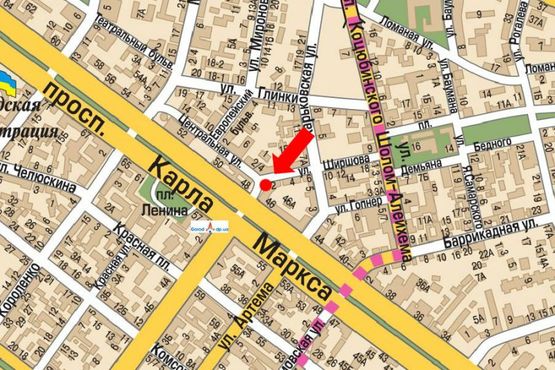 Схема рекламной плоскости по адресу Ширшова ул. / Центральная ул., магазин "Трембита"