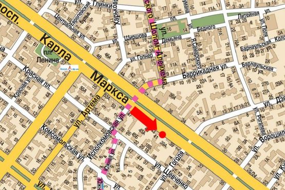 Схема рекламної площини за адресою Яворницкого пр. (бывш. Маркса пр.), 41, на углу дома