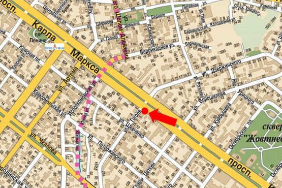 Схема рекламной плоскости по адресу Яворницкого пр. (бывш. Маркса пр.), 39 / Гоголя ул., банк "Кредит-Днепр"