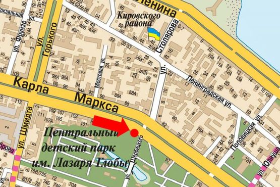 Схема рекламної площини за адресою Яворницкого пр. (бывш. Маркса пр.), парк им. Глобы, в центр
