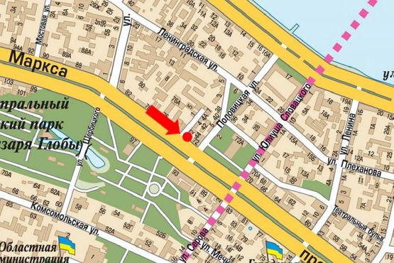 Схема рекламной плоскости по адресу Яворницкого пр. (бывш. Маркса пр.), 74