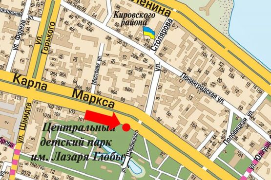 Схема рекламной плоскости по адресу Яворницкого пр. (бывш. Маркса пр.), парк им. Глобы, в центр