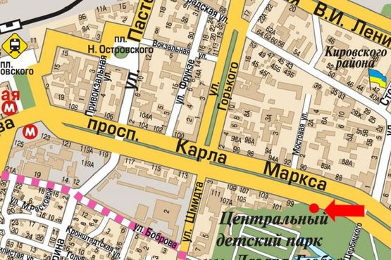 Схема рекламной плоскости по адресу Яворницкого пр. (бывш. Маркса пр.), парк им. Глобы, из центра