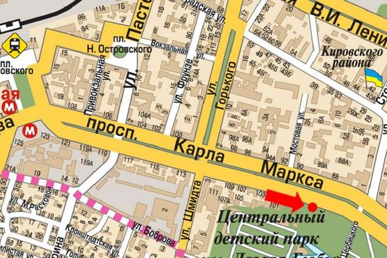 Схема рекламной плоскости по адресу Яворницкого пр. (бывш. Маркса пр.), парк им. Глобы, в центр