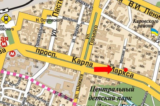 Схема рекламной плоскости по адресу Яворницкого пр. (бывш. Маркса пр.), 96, магазин "Киевстар"