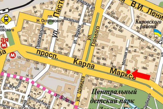 Схема рекламної площини за адресою Яворницкого пр. (бывш. Маркса пр.), 96, магазин "Киевстар"