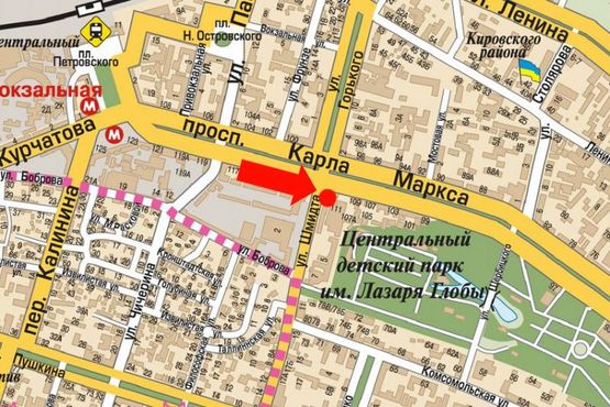 Схема рекламной плоскости по адресу Яворницкого пр. (бывш. Маркса пр.), 111 / Шмидта ул., рынок "Озерка"