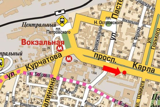 Схема рекламної площини за адресою Яворницкого пр. (бывш. Маркса пр.), 115, магазин "Пасаж"