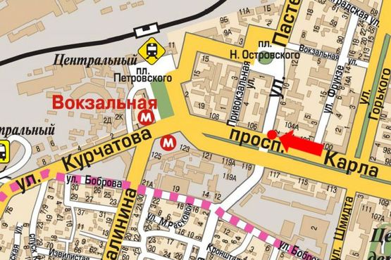 Схема рекламної площини за адресою Яворницкого пр. (бывш. Маркса пр.), 104 / Пастера ул., рынок "Озерка"