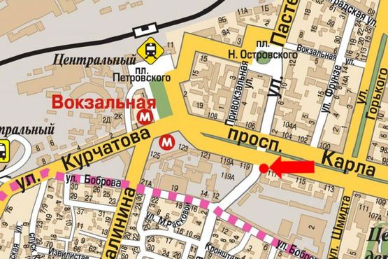 Схема рекламной плоскости по адресу Яворницкого пр. (бывш. Маркса пр.), 117 / Пастера ул., магазин "Collin's"