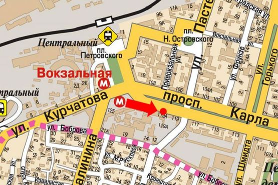 Схема рекламної площини за адресою Яворницкого пр. (бывш. Маркса пр.), 119, напротив "Аптека низких цен"