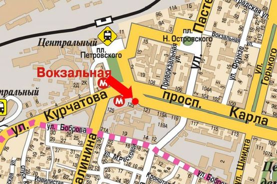 Схема рекламной плоскости по адресу Яворницкого пр. (бывш. Маркса пр.), 121, ст. м. "Вокзальная"