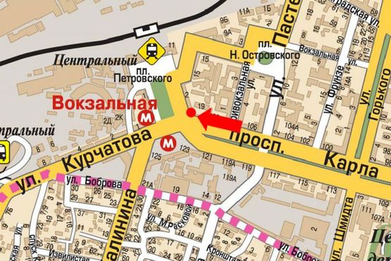 Схема рекламної площини за адресою Яворницкого пр. (бывш. Маркса пр.) / Вокзальная пл. (бывш. Петровского пл.), ст. м. "Вокзальная"