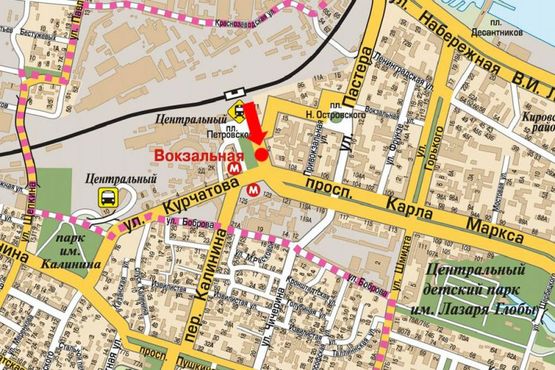 Схема рекламної площини за адресою Привокзальная ул. / Вокзальная пл. (бывш. Петровского пл.), ст. м. "Вокзальная"