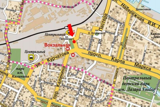 Схема рекламной плоскости по адресу Привокзальная ул. / Вокзальная пл. (бывш. Петровского пл.)