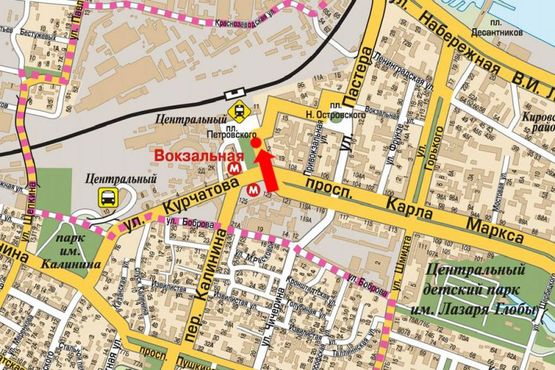 Схема рекламной плоскости по адресу Привокзальная ул. / Вокзальная пл. (бывш. Петровского пл.)