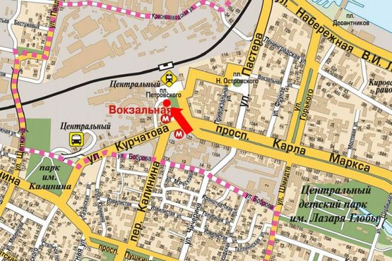 Схема рекламной плоскости по адресу Привокзальная ул. / Вокзальная пл. (бывш. Петровского пл.), супермаркет "Сильпо"