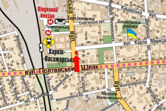 Схема рекламной плоскости по адресу Котляра ул. (бывш. Красноармейская ул.), 6 - Благовещенская ул. (бывш. Маркса ул.), напротив ресторана "МакДональдз"