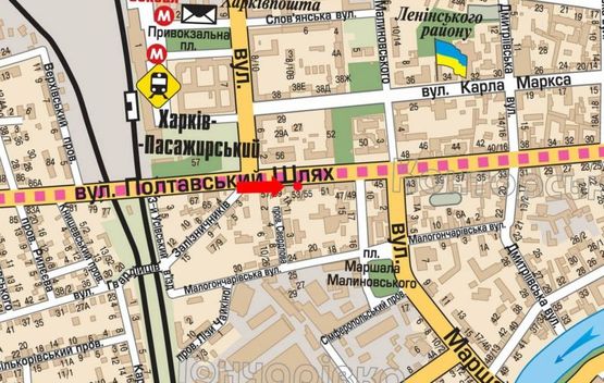 Схема рекламной плоскости по адресу Полтавский шлях, 53, возле магазина "Киевстар"