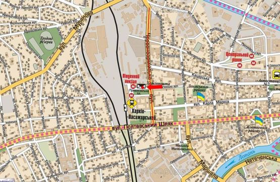 Схема рекламной плоскости по адресу Привокзальная пл., возле Главпочтампта, выхода со ст. м. "Южный вокзал"