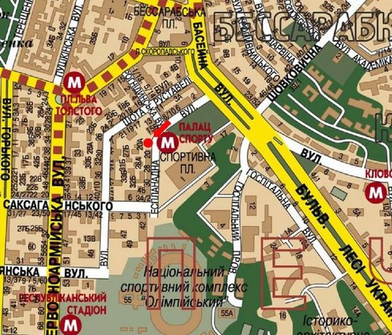 Схема рекламной плоскости по адресу Эспланадная ул., 20, ст. м. "Дворец спорта", возле ТЦ Гулливер, в сторону Саксаганского ул.