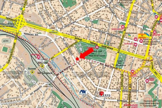 Схема рекламной плоскости по адресу Толстого ул., 18 / Саксаганского ул., напротив ресторана "Велюр"