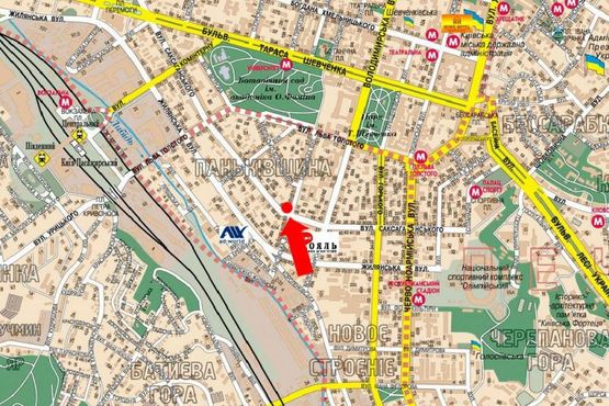 Схема рекламної площини за адресою Саксаганского ул./ Тарасовская ул., в сторону Победы пл.