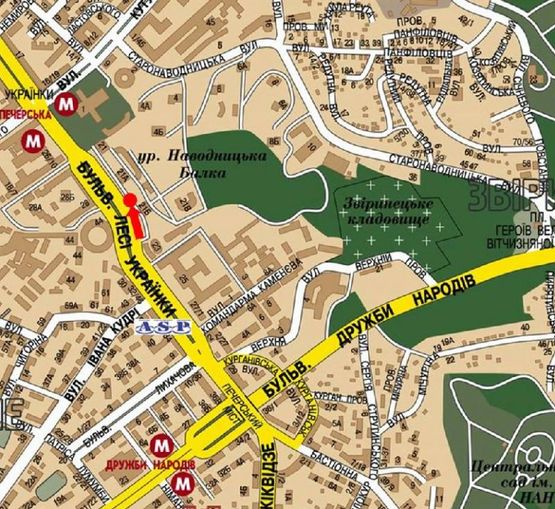 Схема рекламной плоскости по адресу Украинки бул., 21-А, в сторону ст. м. "Печерская"