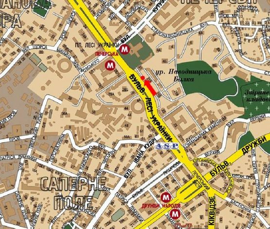 Схема рекламної площини за адресою Украинки бул., 21, в сторону ст. м. "Печерская"