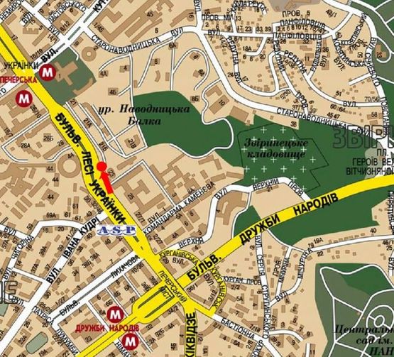 Схема рекламної площини за адресою Украинки бул., 21Б, в сторону ст. м. "Печерская"