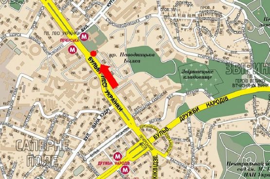 Схема рекламной плоскости по адресу Украинки бул., 21, в сторону ст. м. "Печерская"