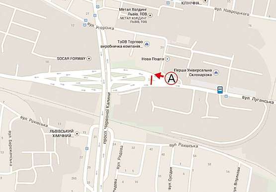 Схема рекламной плоскости по адресу Червоної Калини-Луганська (сихівський міст) К1 до Стрийскої