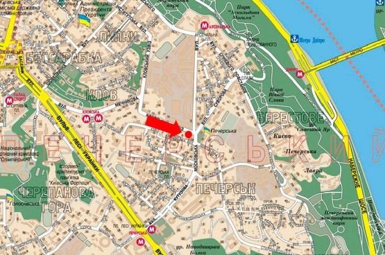 Схема рекламной плоскости по адресу Кловский спуск, 30 / Московская ул., в сторону Омеляновича-Павленка ул. (бывш. Суворова ул.)