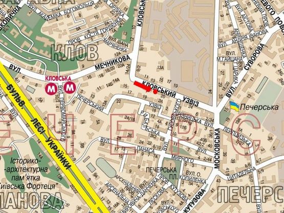 Схема рекламной плоскости по адресу Кловский спуск, 20, напротив, в сторону Алмазова ул. (бывш. Кутузова ул.)