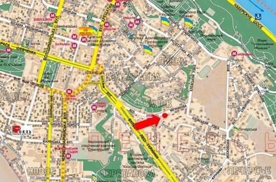 Схема рекламної площини за адресою Мечникова ул., 16, напротив магазина "Good Wine", ресторанов "Napule", "Шоти", в сторону Кловского спуска