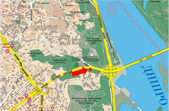 Схема рекламної площини за адресою Дружбы Народов бул. - Героев ВОВ пл., в сторону моста Патона