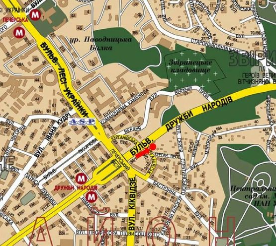 Схема рекламной плоскости по адресу Дружбы Народов бул., 38 / Кургановская ул., в сторону мост Патона