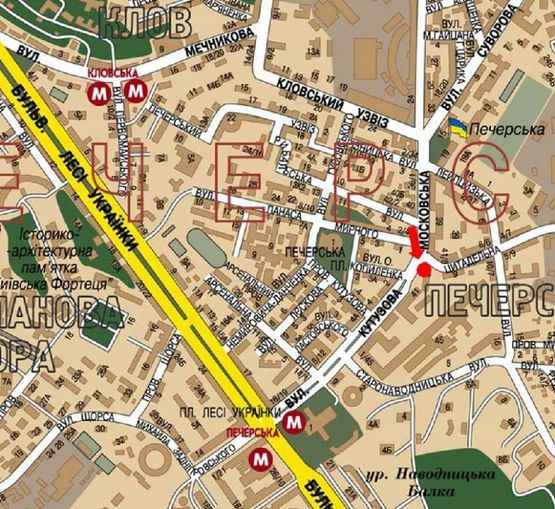 Схема рекламной плоскости по адресу Московская ул. / Цитадельная ул., на светофоре, в сторону Украинки бул.