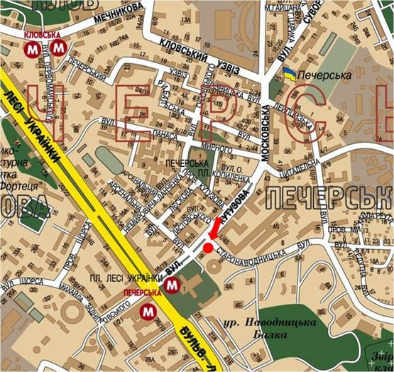 Схема рекламної площини за адресою Старонаводницкая ул. / Алмазова ул. (бывш. Кутузова ул.), 9, в сторону ст. м. "Печерская"