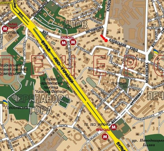 Схема рекламної площини за адресою Кловский спуск, 18, в сторону Московская ул.