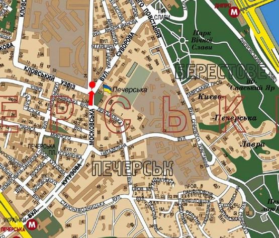 Схема рекламной плоскости по адресу Московская ул., 33 / Кловский спуск, кинотеатр "Зоряный", в сторону Славы пл.