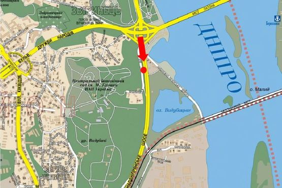 Схема рекламной плоскости по адресу Надднепрянское шоссе, 500м от моста Патона, в сторону моста Южного