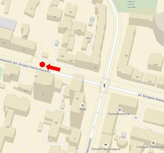 Схема рекламной плоскости по адресу Хмельницкого ул., 70, в сторону Гончара ул.