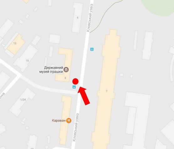 Схема рекламної площини за адресою Кловский спуск, 8, напротив, в сторону Мечникова ул.